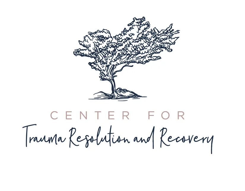 A minimalist line drawing of a tree with windswept branches, accompanied by the text 'Center for Trauma Resolution and Recovery'.