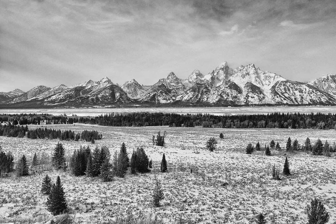 The #tetons are majestic no matter the season, but #winter holds a special power over them. Sexy, sexy peaks. 
#rockies #grandtetonnationalpark #optoutside #landscape #blackandwhite #wyoming