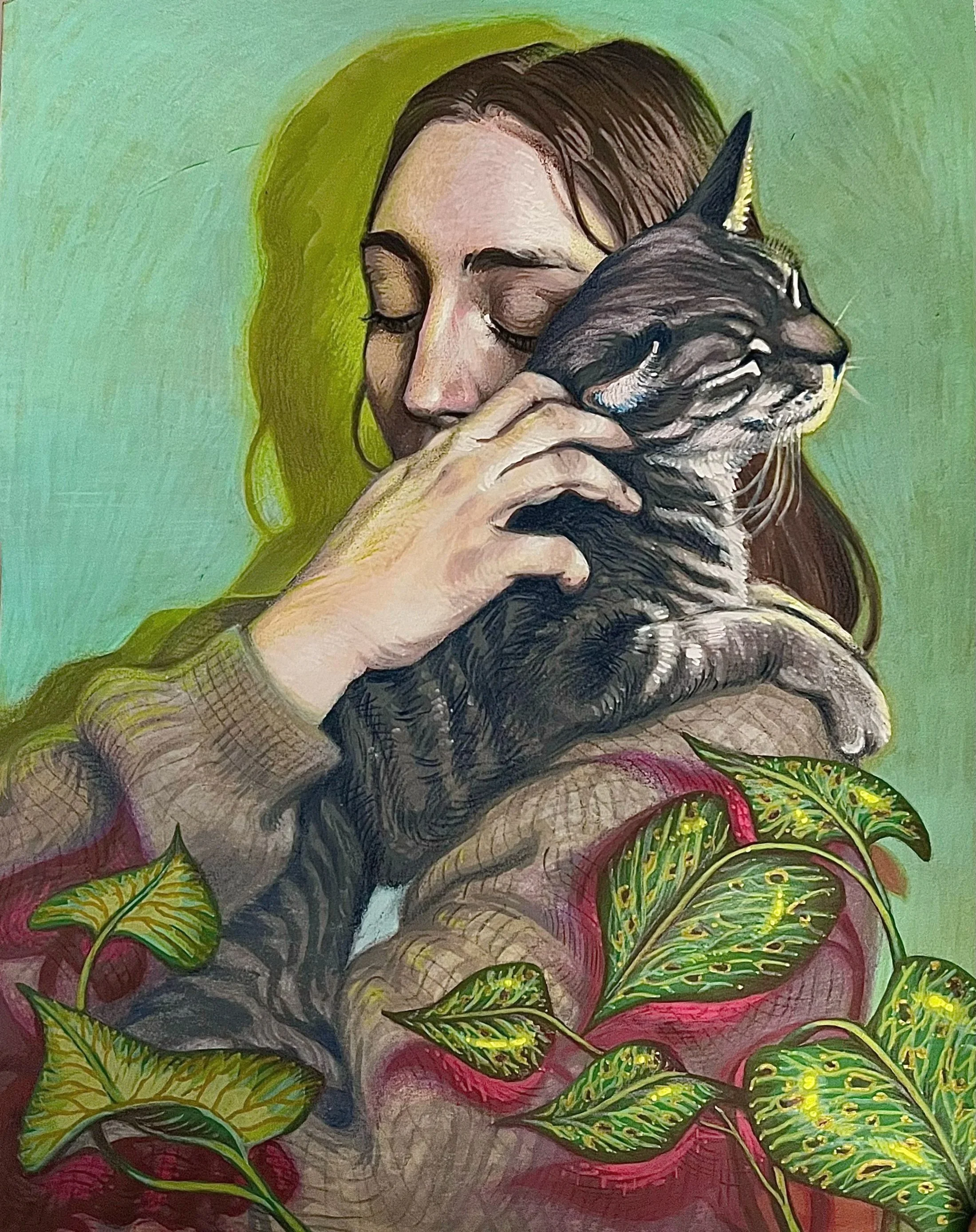 August 2026 | Lady With A Feline | mixed media: acrylic paint pen, colored pencil
