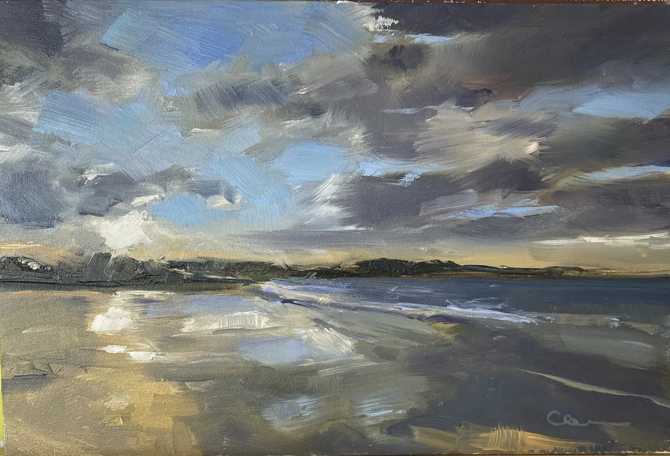 Oil painting of stormy english clouds with bold brush marks