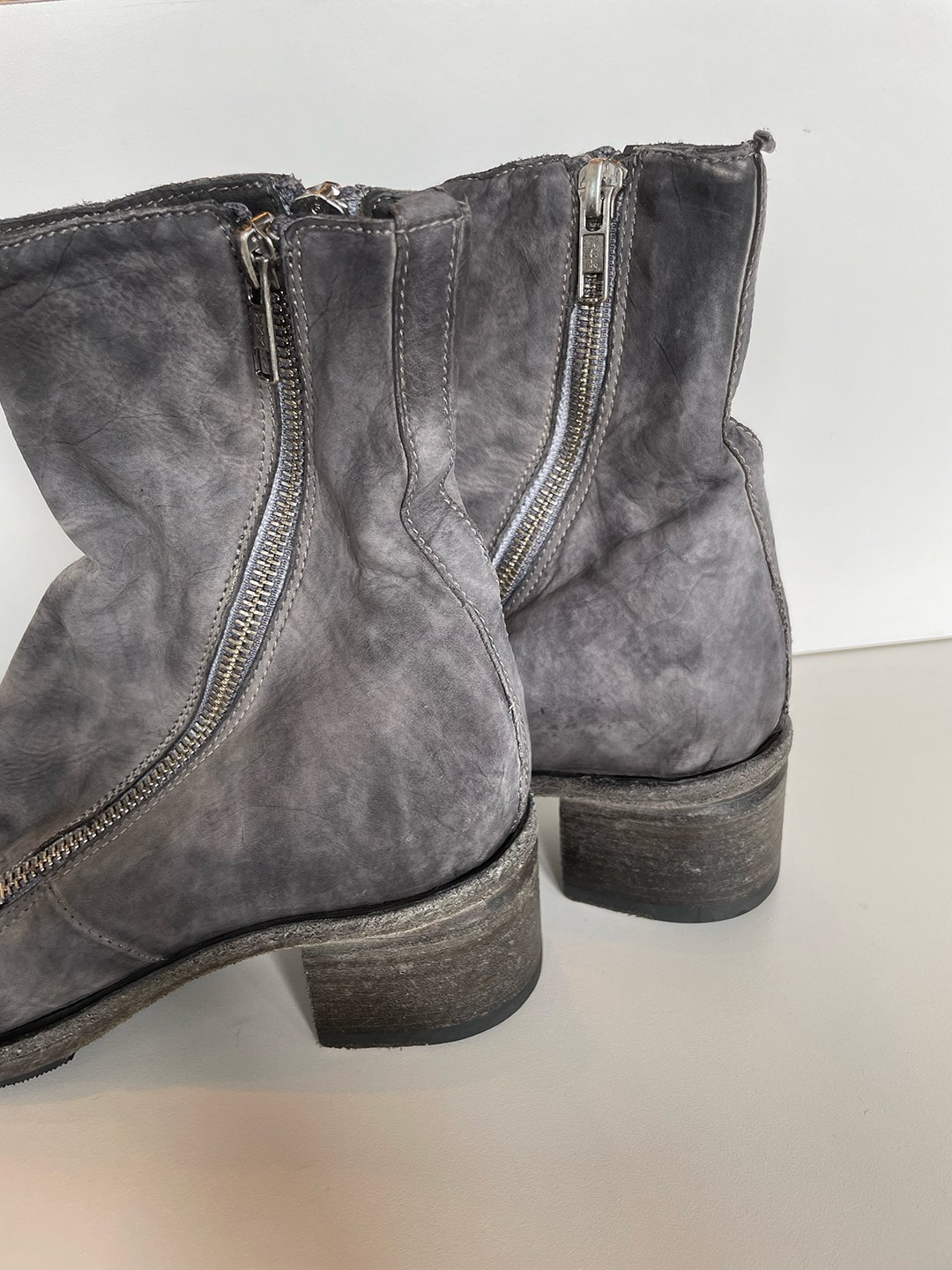 Washed Leather Double Zipper Boot in Grey by Shoto at Deborah Kent's Boutique in South Tampa