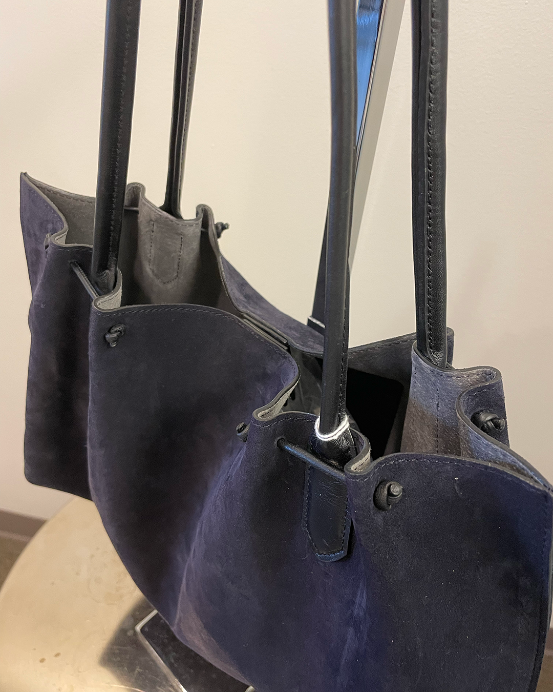 Deborah Kent's Boutique in South Tampa — Ink Suede Puckered Tote by B. May  Bags