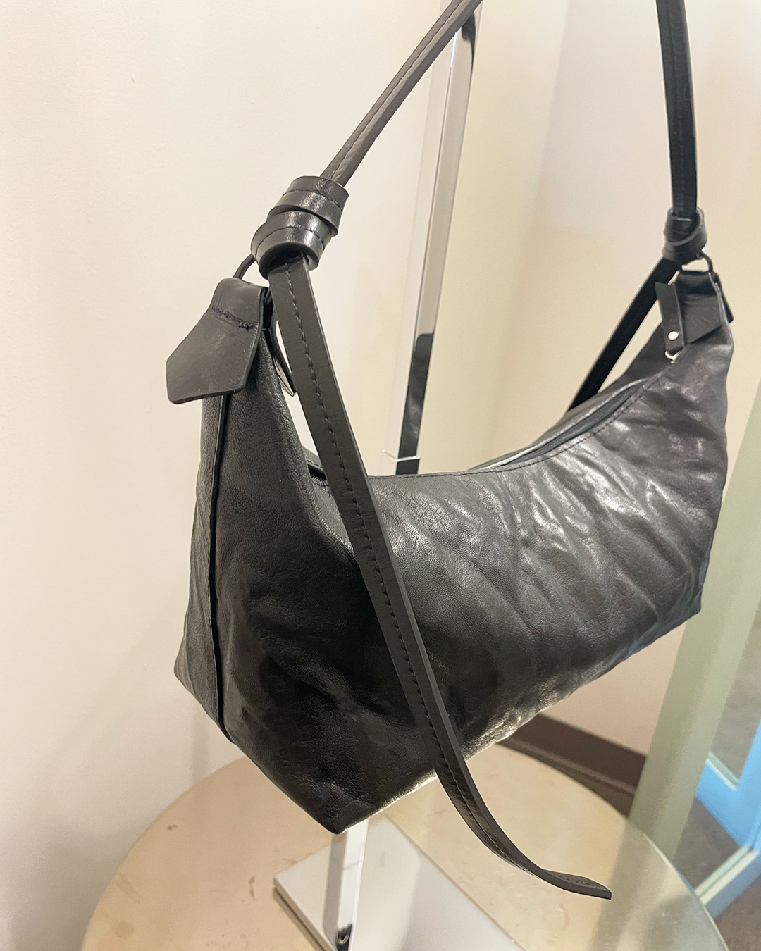 Deborah Kent\'s Boutique in South Tampa — Basalt Rumpled Sheepskin Zippered  Sling Bag by B. May Bags