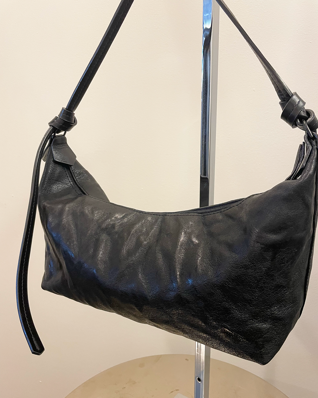 Deborah Kent's Boutique in South Tampa — Basalt Rumpled Sheepskin Zippered  Sling Bag by B. May Bags