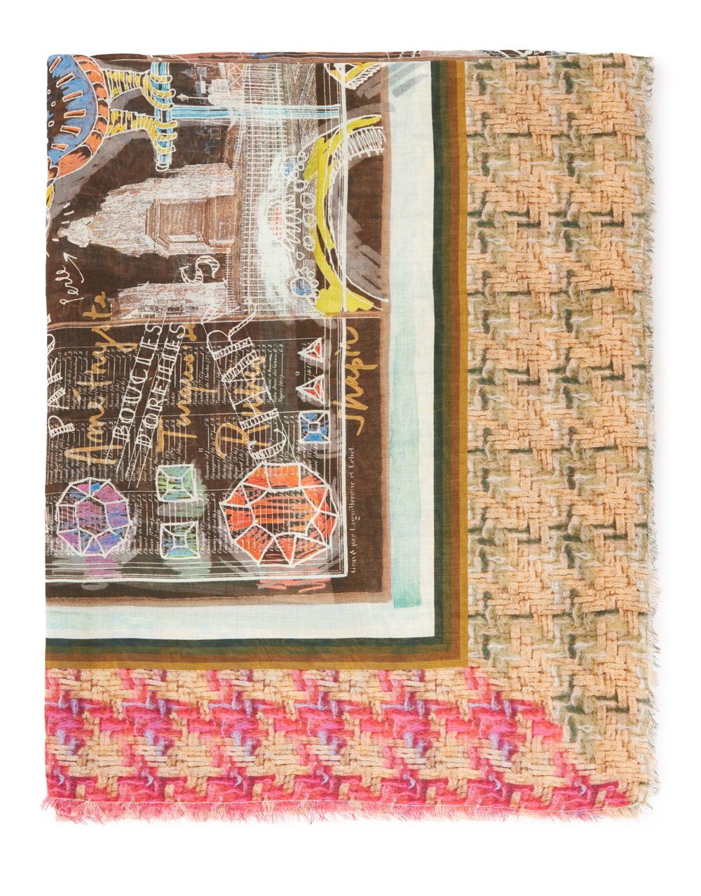 France Printed Square Cashmere Stole by Faliero Sarti at Deborah Kent's Boutique in South Tampa
