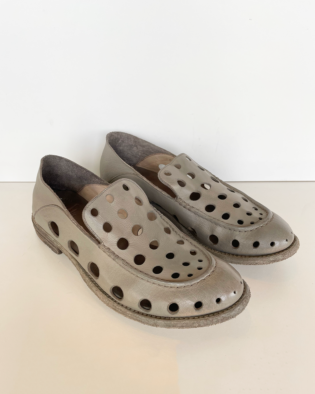 Lexikon Perforated Leather Loafer in Grey by Officine Creative at Deborah Kent’s Boutique in South Tampa