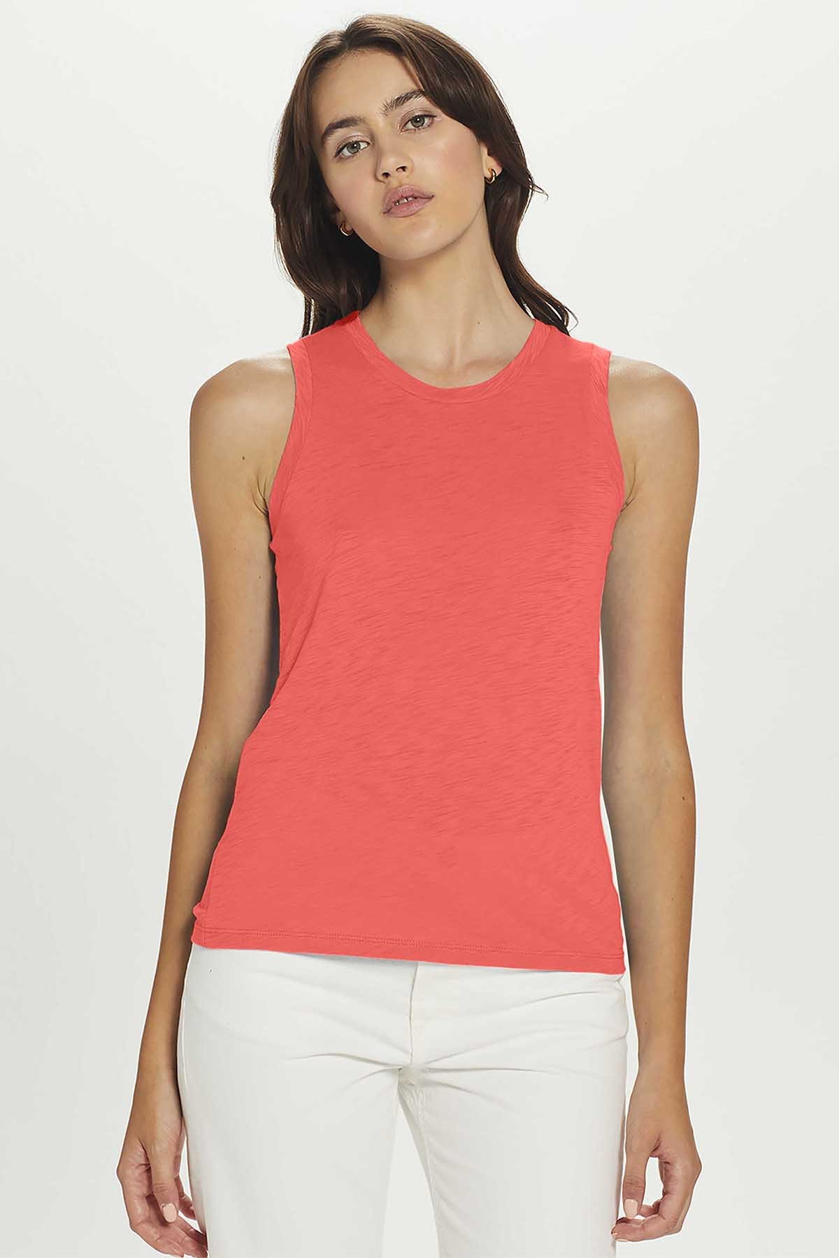 Signature Slub Crew Tank in Coral by Goldie at Deborah Kent’s Boutique in South Tampa