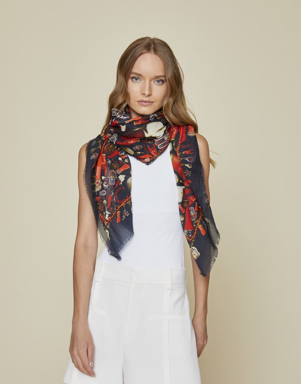 Charms Printed Cotton Silk Scarf by Faliero Sarti at Deborah Kent’s Boutique in South Tampa
