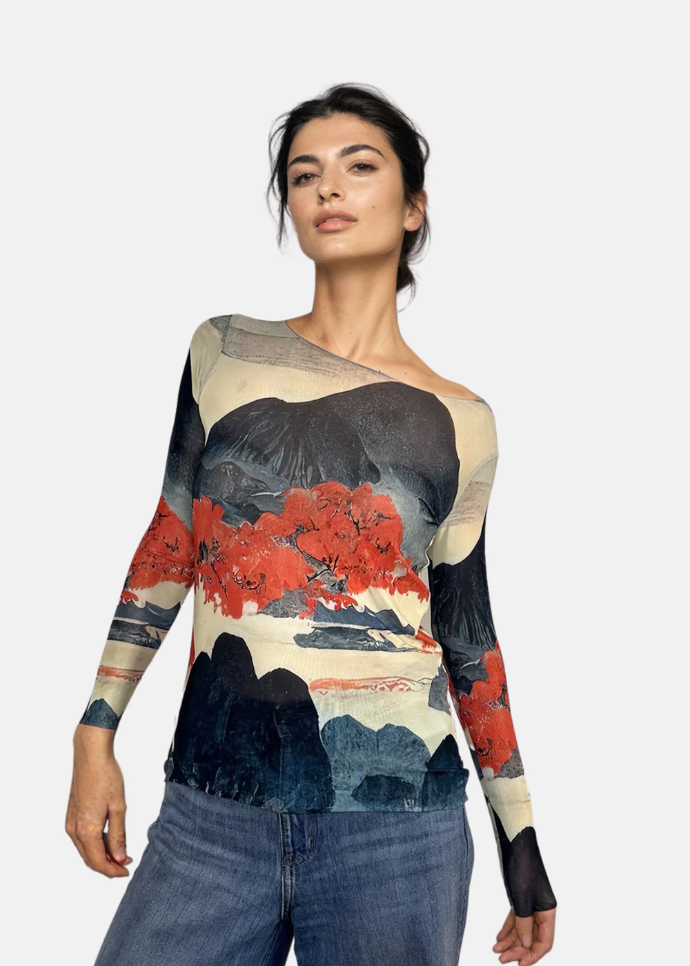 Nuditee Sheer Top in Fuji Print by AMB Designs at Deborah Kent's South Tampa Boutique
