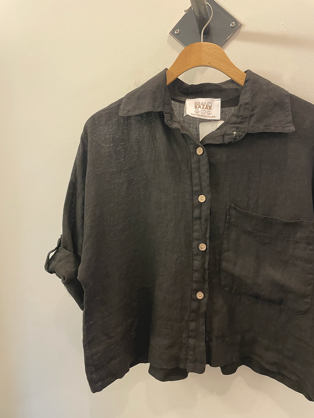 Linen Camp Shirt in Black by Brand Bazar at Deborah Kent's in Tampa