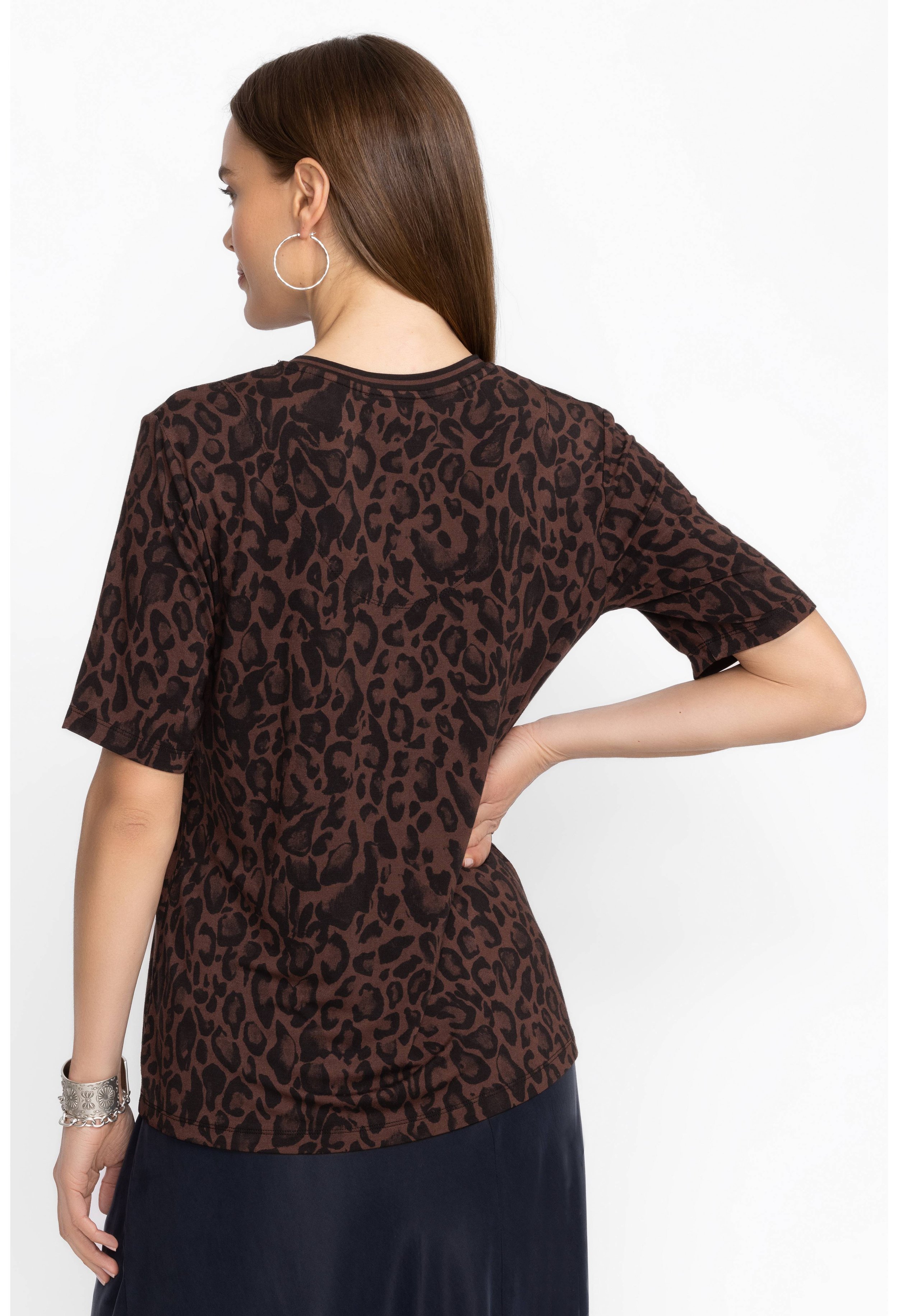 Janie V-Neck Quarter-Sleeve Tee in French Leopard by Johnny Was at Deborah Kent's Boutique in South Tampa