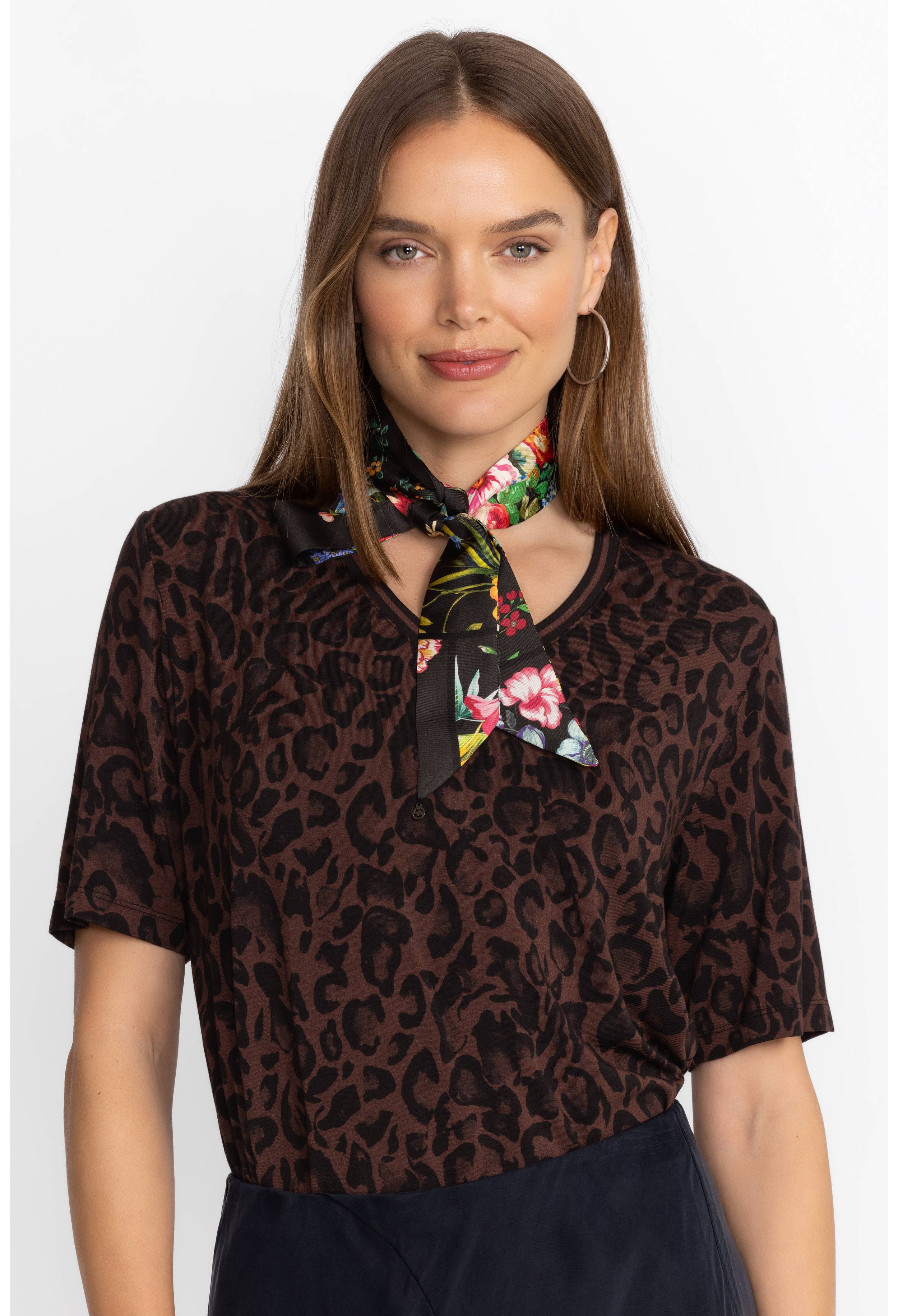 Janie V-Neck Quarter-Sleeve Tee in French Leopard by Johnny Was at Deborah Kent's Boutique in South Tampa