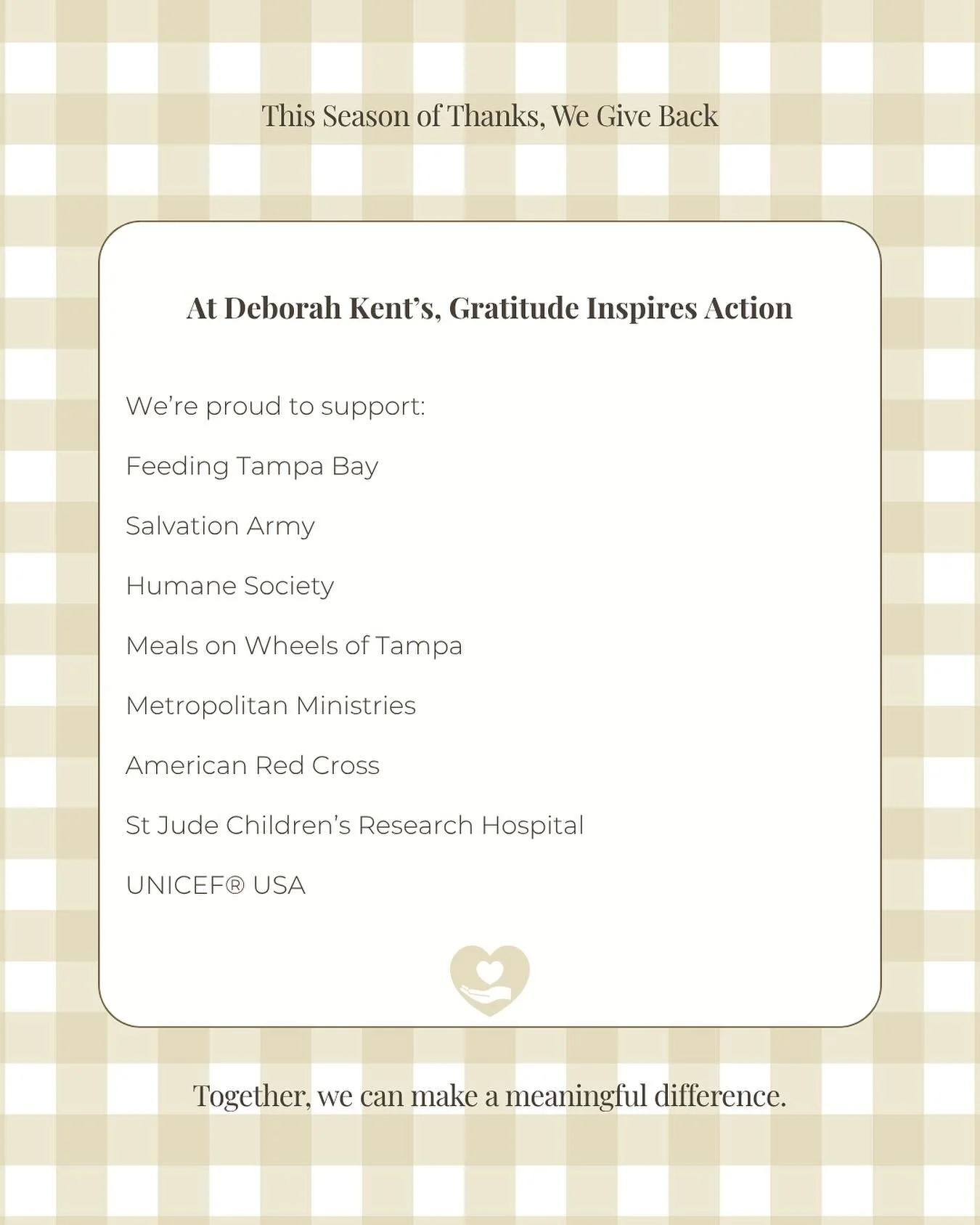During a time when so many in our community are going through hardship, we&rsquo;re reminded how important it is to show love, care, and generosity.🤍

In the spirit of the holidays, and with deep gratitude, we&rsquo;ve made contributions to support 