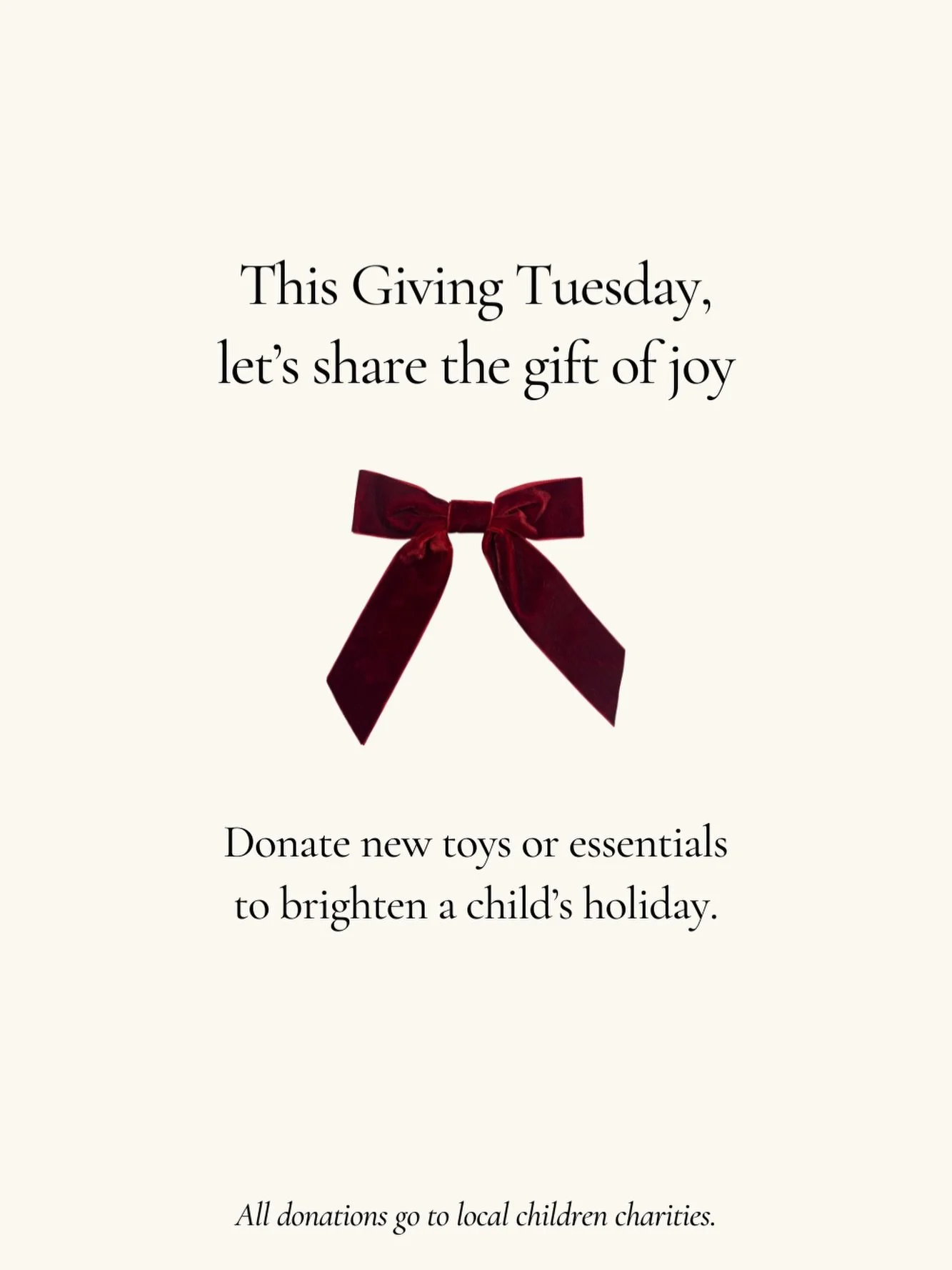 Today, we pause to give back. 🎁
Donate new or gently used toys and essentials in store; all contributions will support local children&rsquo;s charities.
Together, we can brighten the season for families in need. 

#givingtuesday #supportlocal