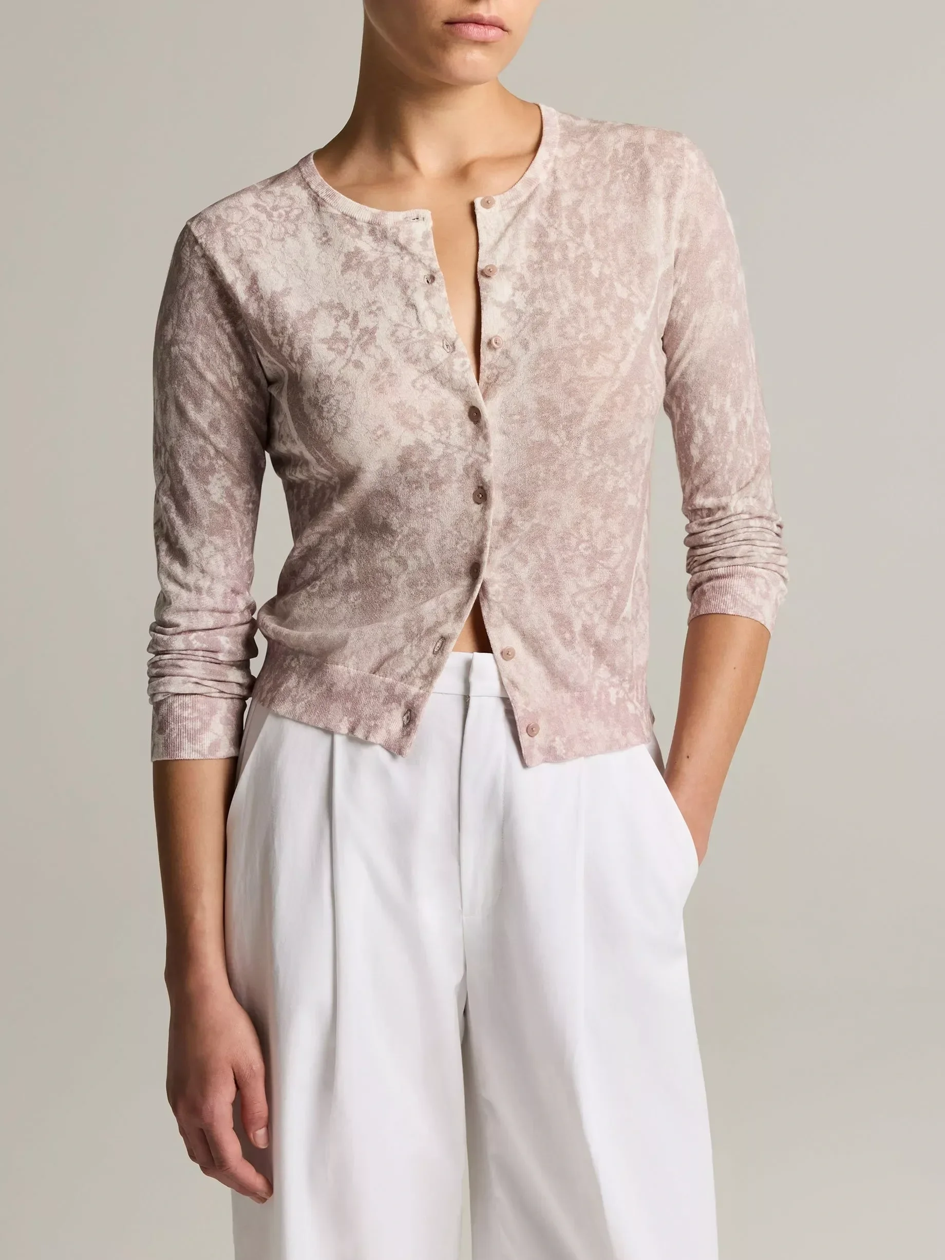 Lace-Print Italian Cotton-Blend Cardigan