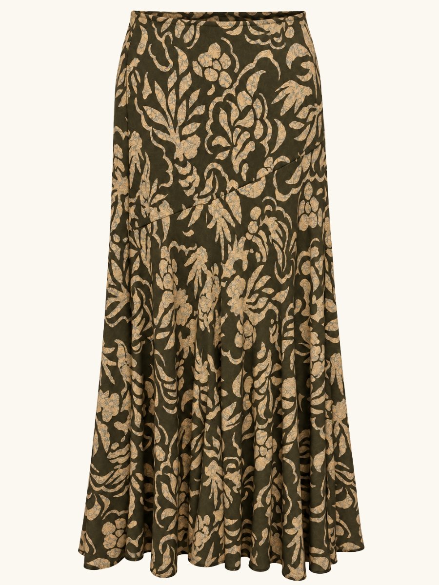 Fiona Jersey Skirt in Khaki Floral