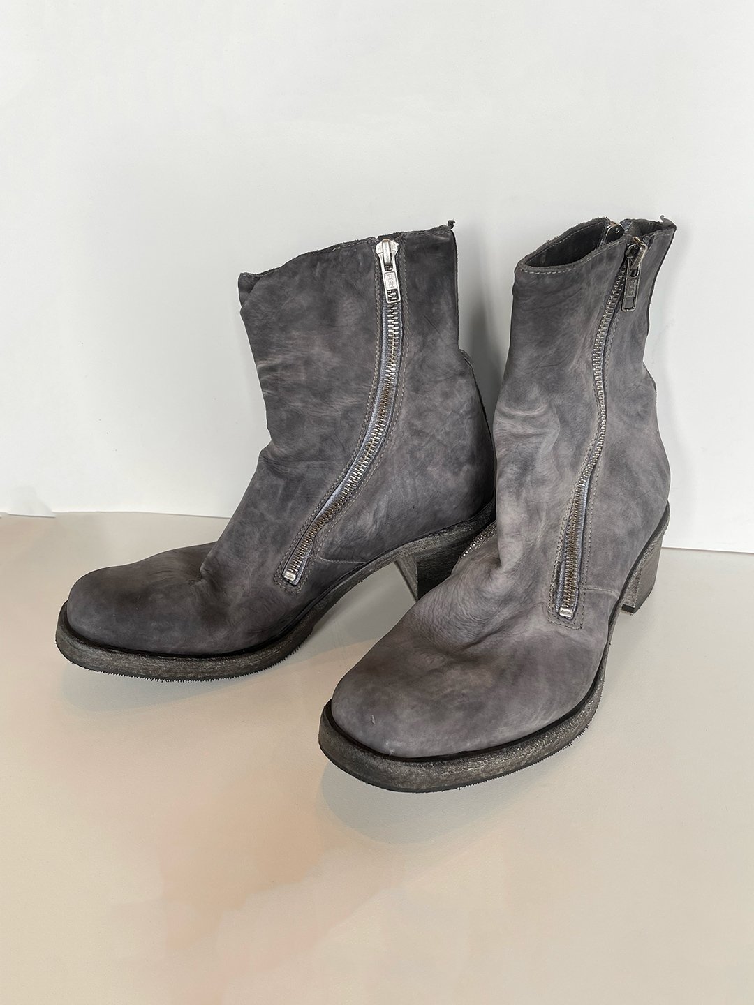 Washed Leather Double Zipper Boot in Grey by Shoto at Deborah Kent's Boutique in South Tampa