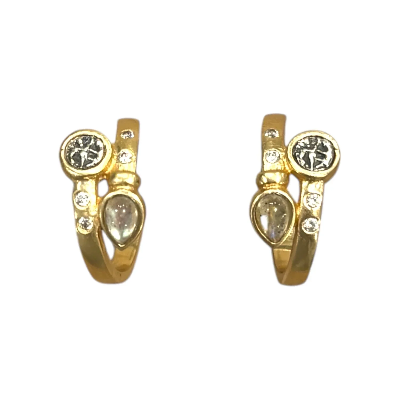 Gold Rainbow Moonstone Ray Hoops