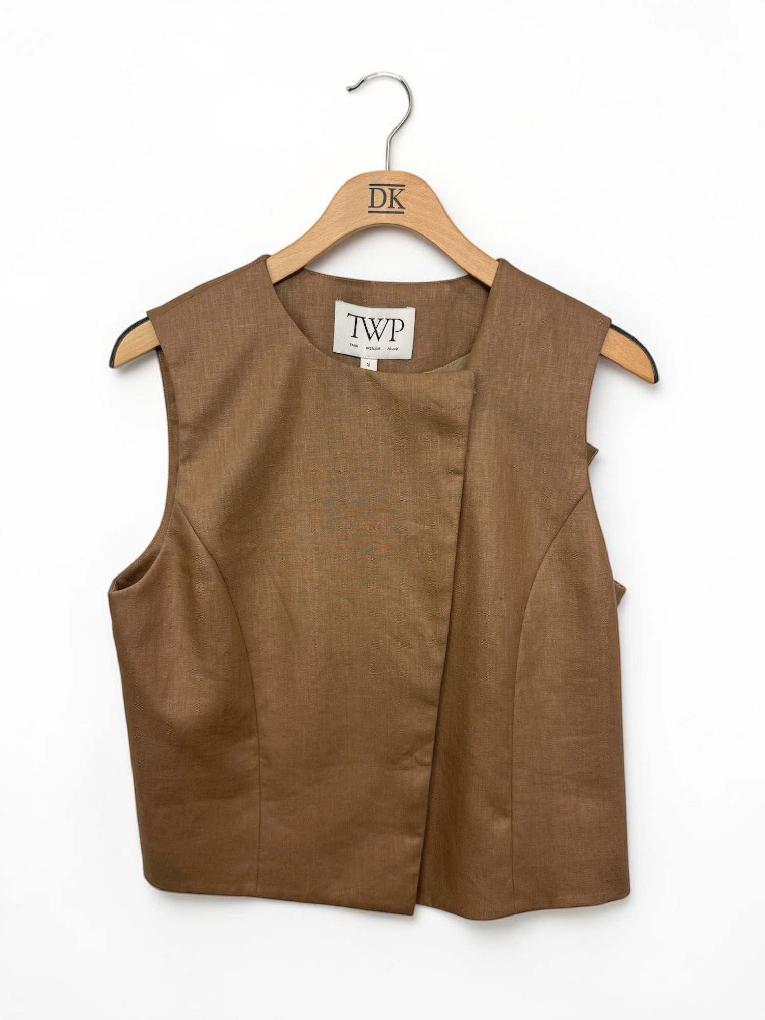 High Neck Hidden Placket Vest in Chintzed Linen