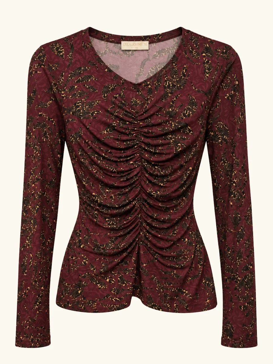 Asha Long Sleeve Jersey Top in Claret Floral
