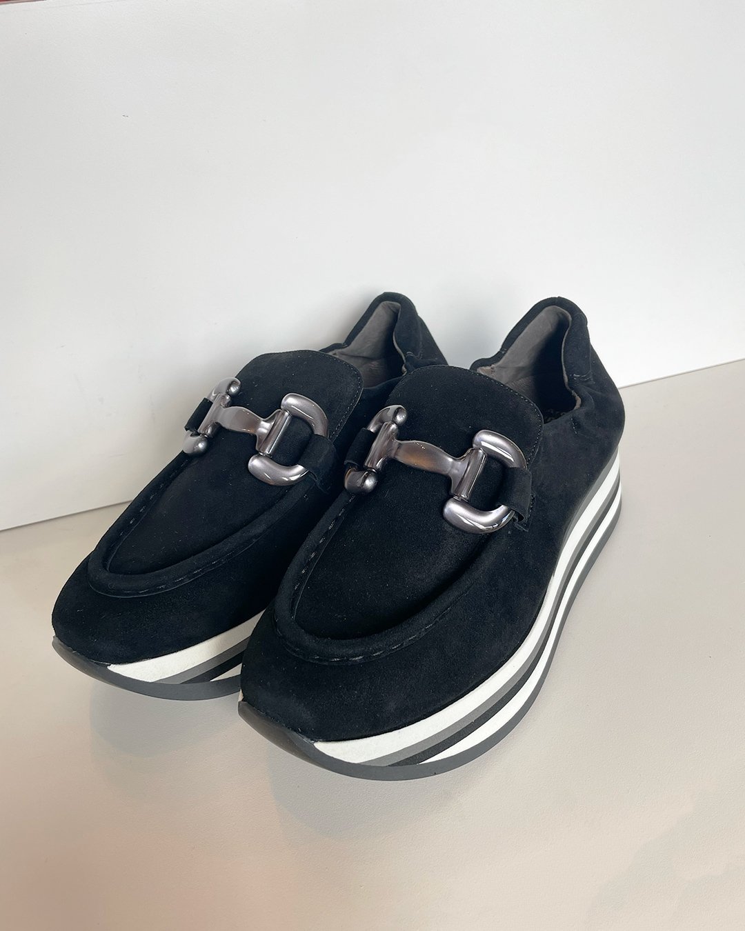 Catlin Suede Platform Sneakers in Black by Softwaves at Deborah Kent's Boutique in South Tampa