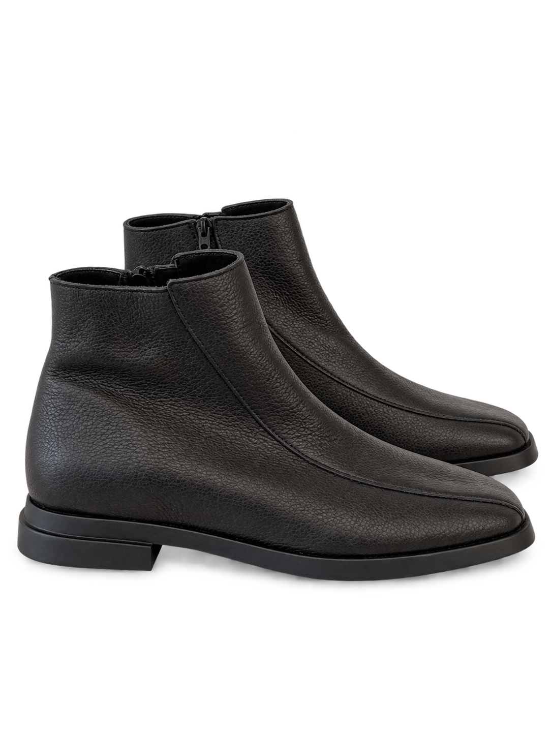 Polished pair of black pebbled-leather ankle boots-3.png