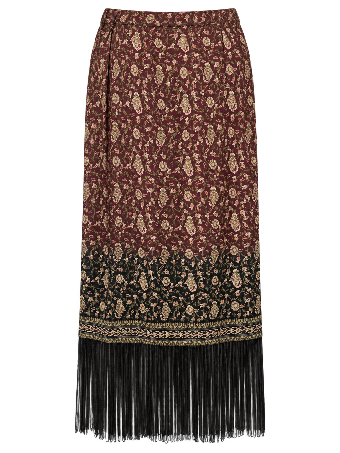 Burgundy paisley fringe skirt back view.png