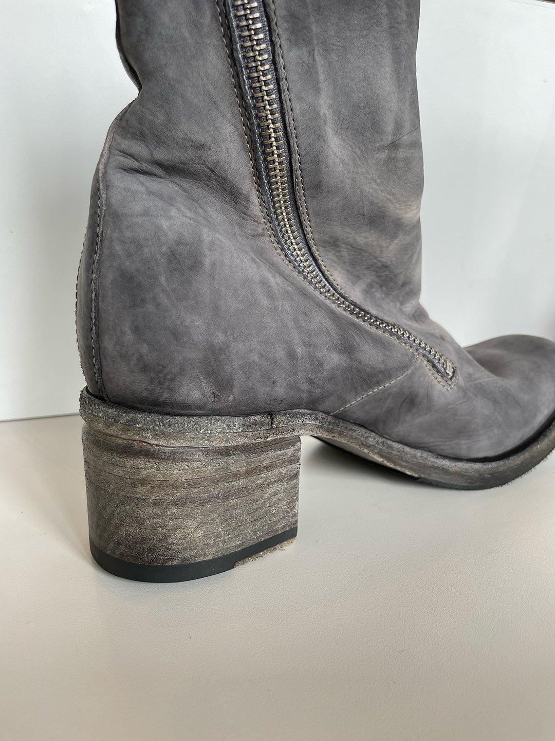 Washed Leather Double Zipper Boot in Grey by Shoto at Deborah Kent's Boutique in South Tampa