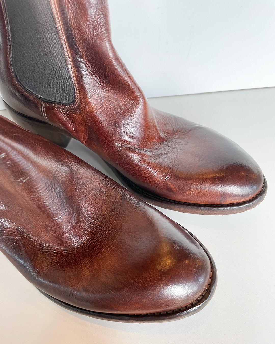 Burnished Leather Chelsea Boot in Brown by Shoto at Deborah Kent's Boutique in South Tampa