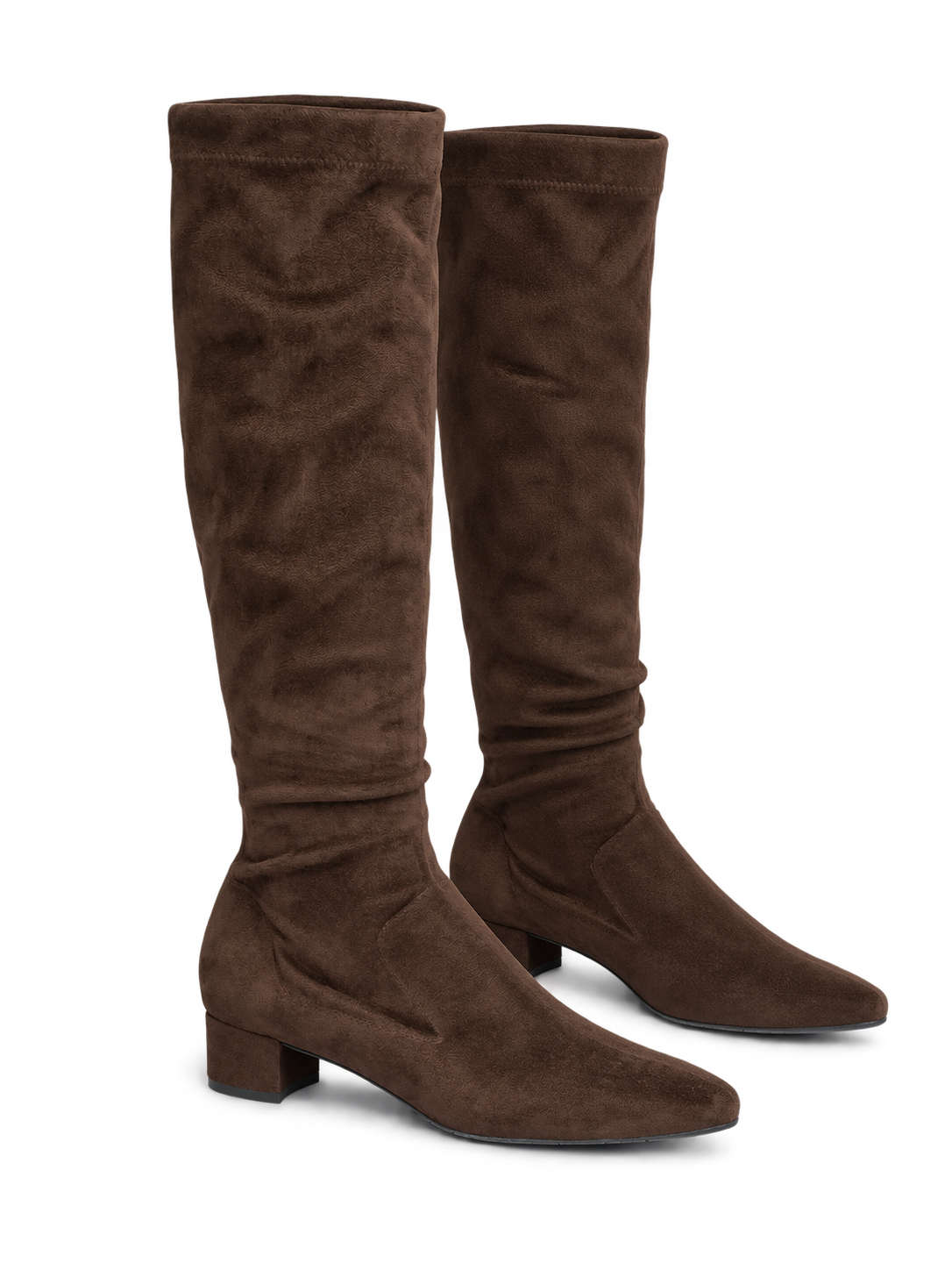 Dark brown suede knee-high boots.png