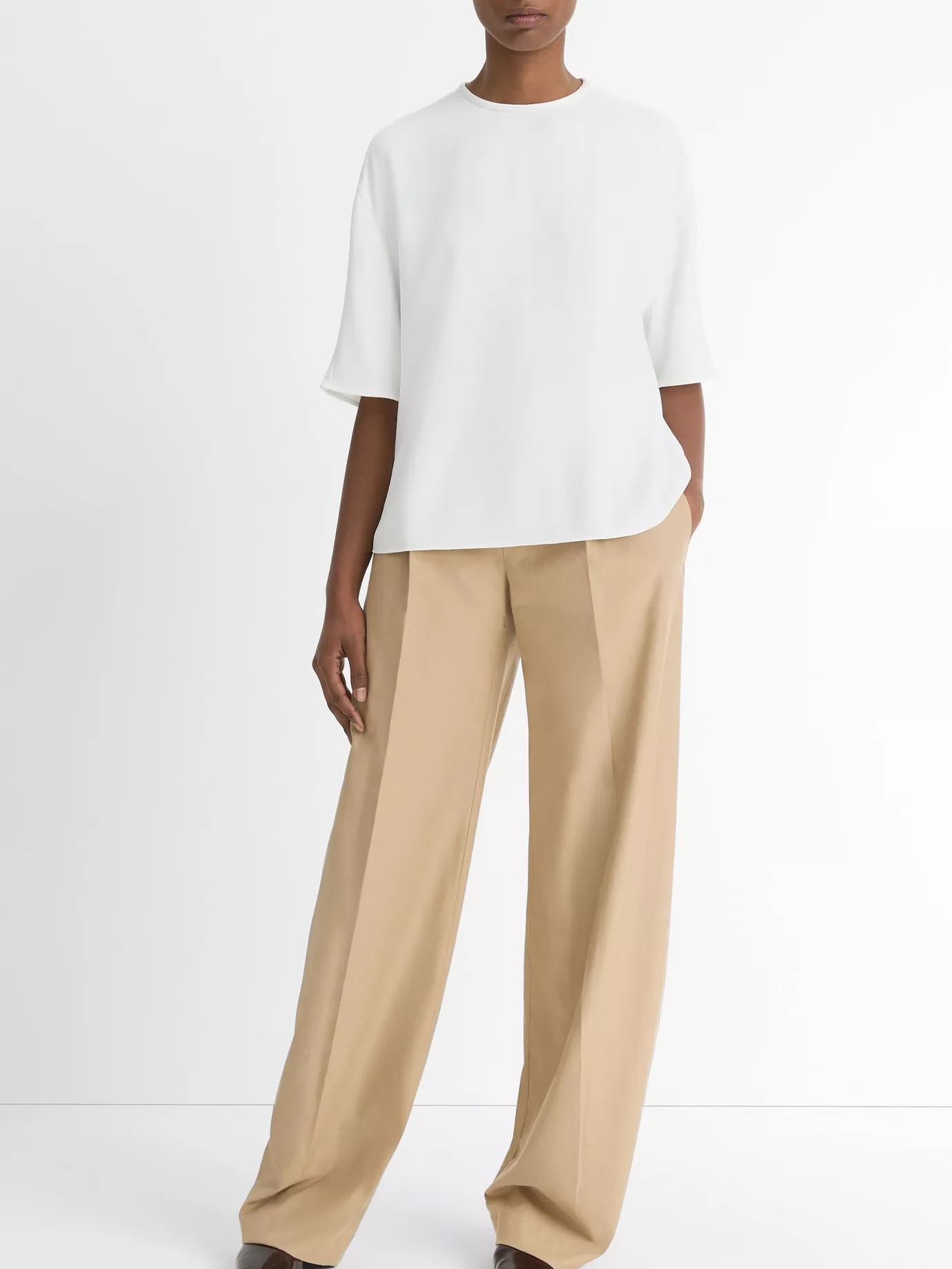 Satin-Trimmed Crepe T-Shirt