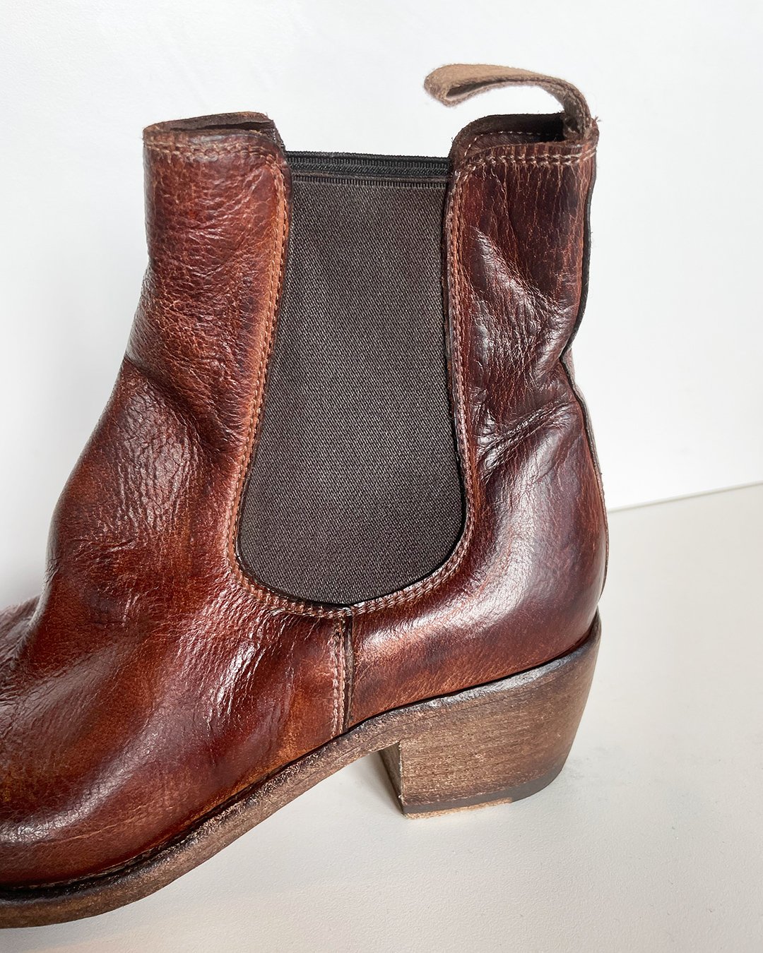 Burnished Leather Chelsea Boot in Brown by Shoto at Deborah Kent's Boutique in South Tampa
