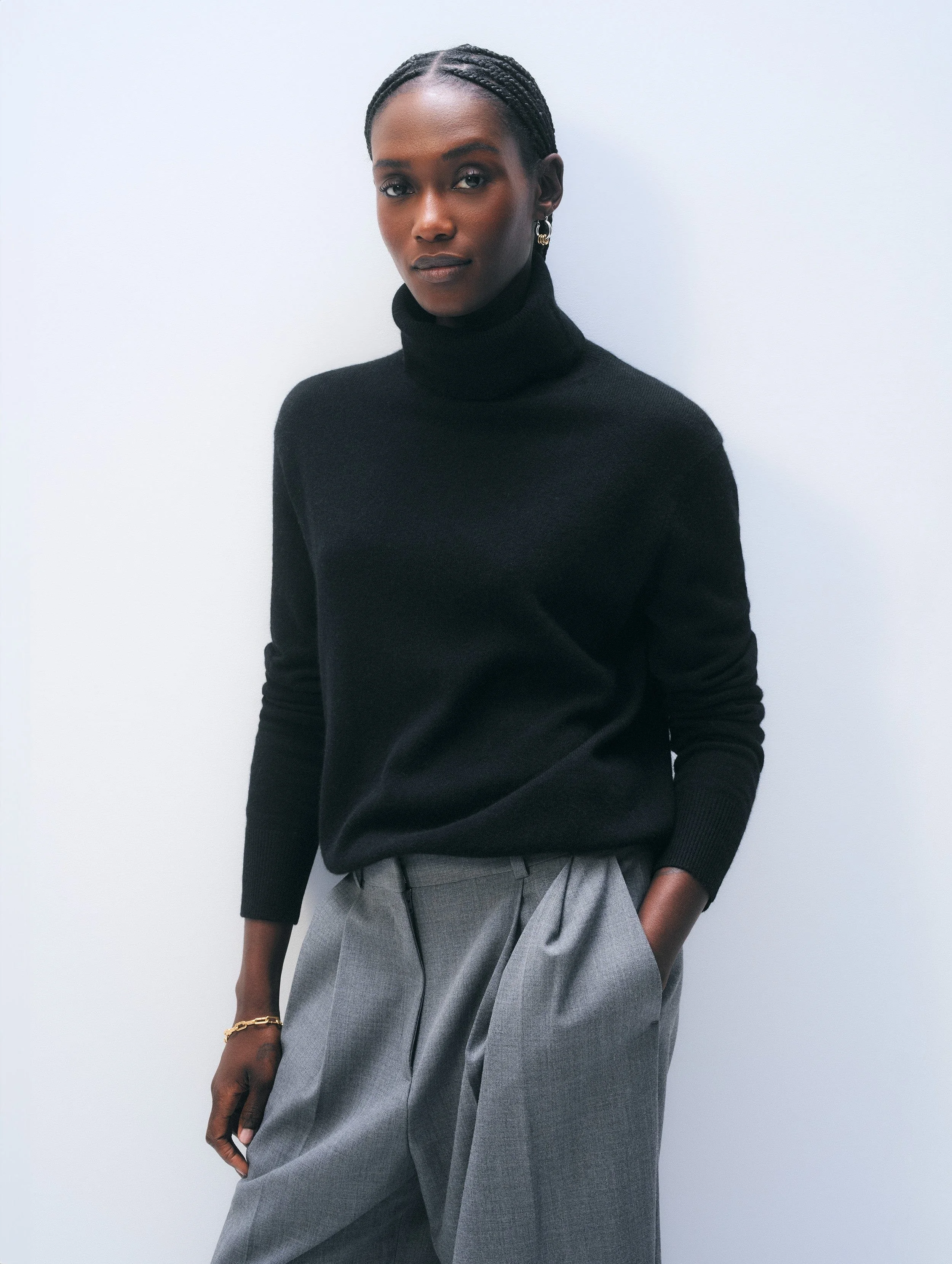 Cashmere Rib Trim Easy Turtleneck