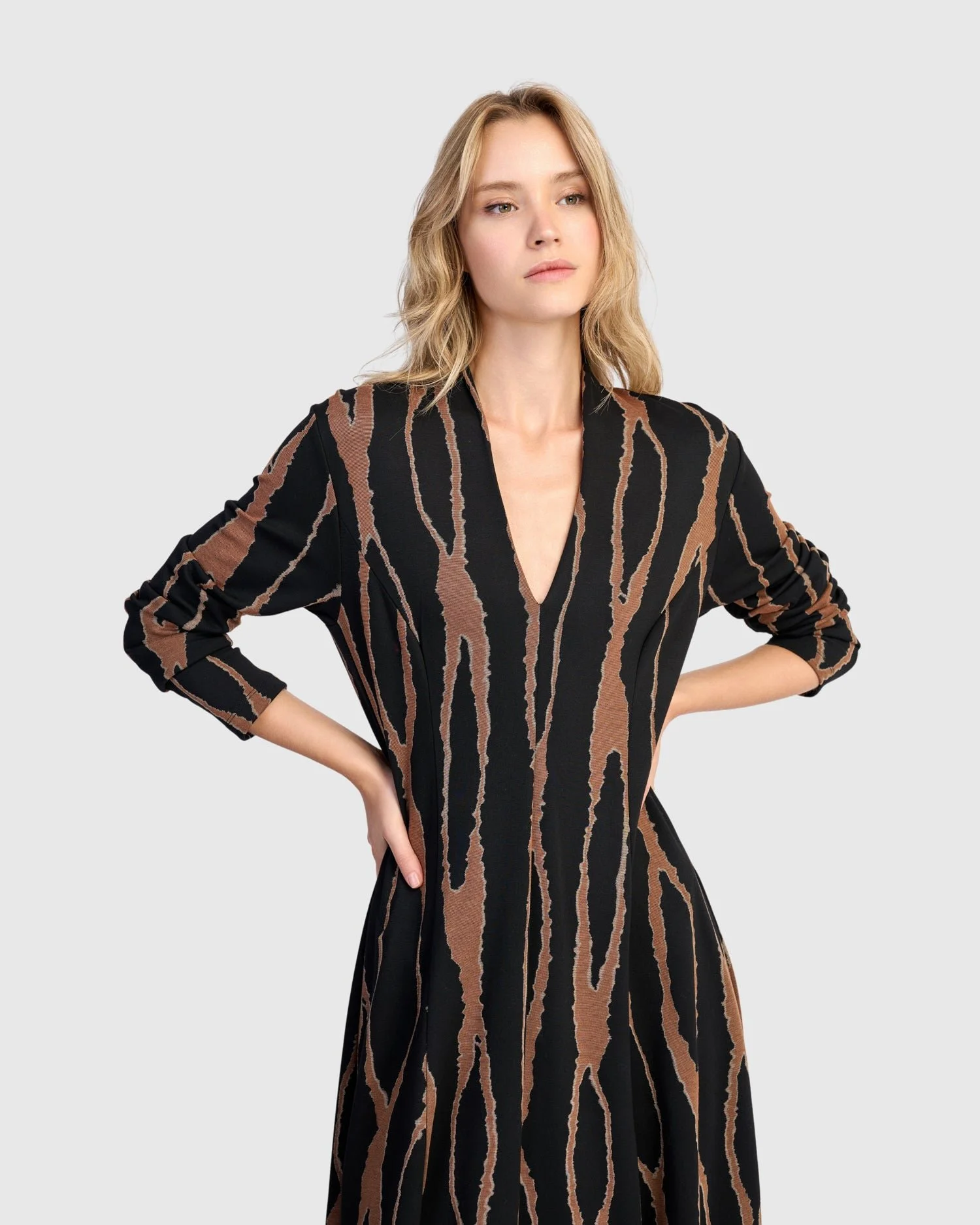 long sleeve cocoon dress Cobalt Blue Tiered Petal Hem Cocoon Dress - 3/4 Sleeve Midi