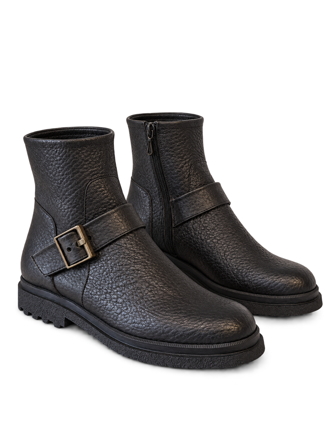 Naturally shaped black leather buckle boots-1.png