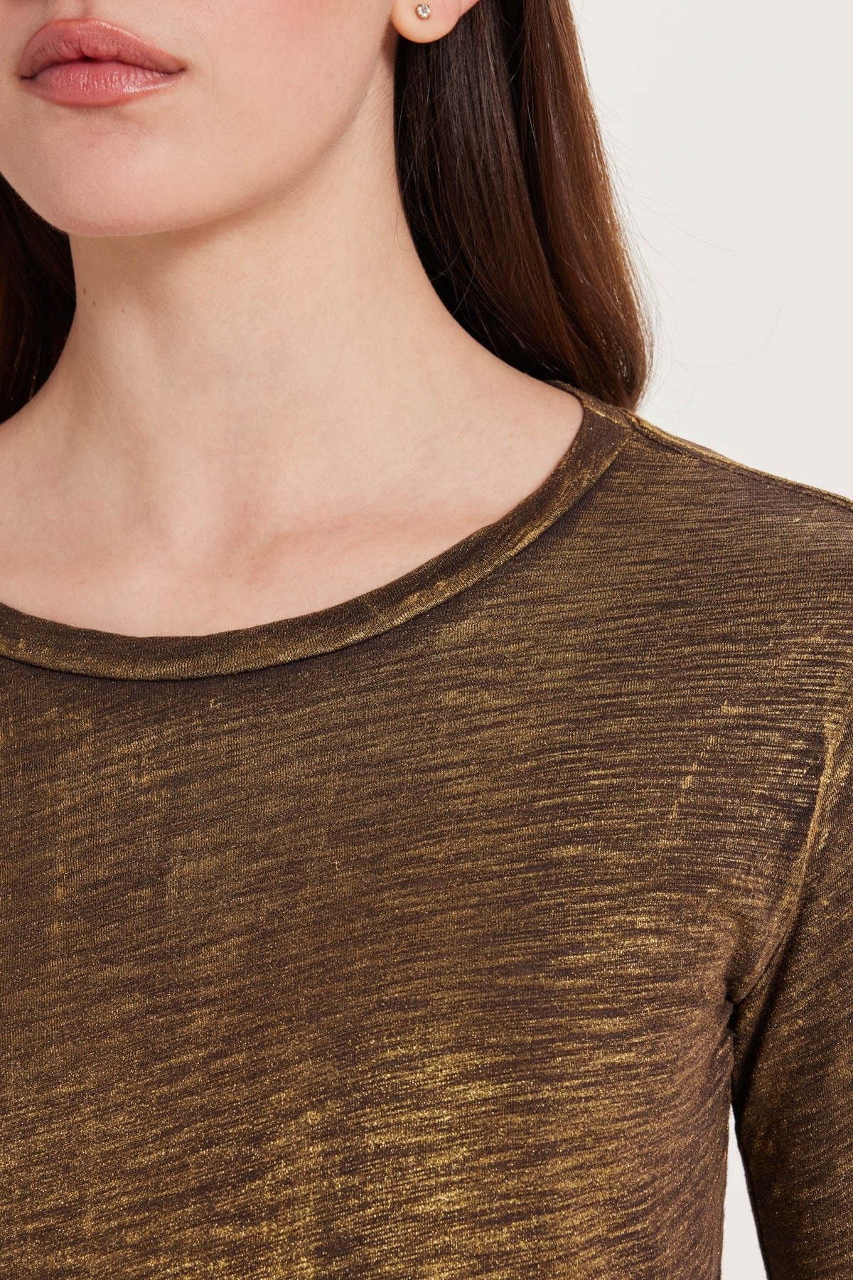 Long Sleeve Metallic Sparkle Tee in Coffee + Gold by Goldie at Deborah Kent's Boutique in South Tampa