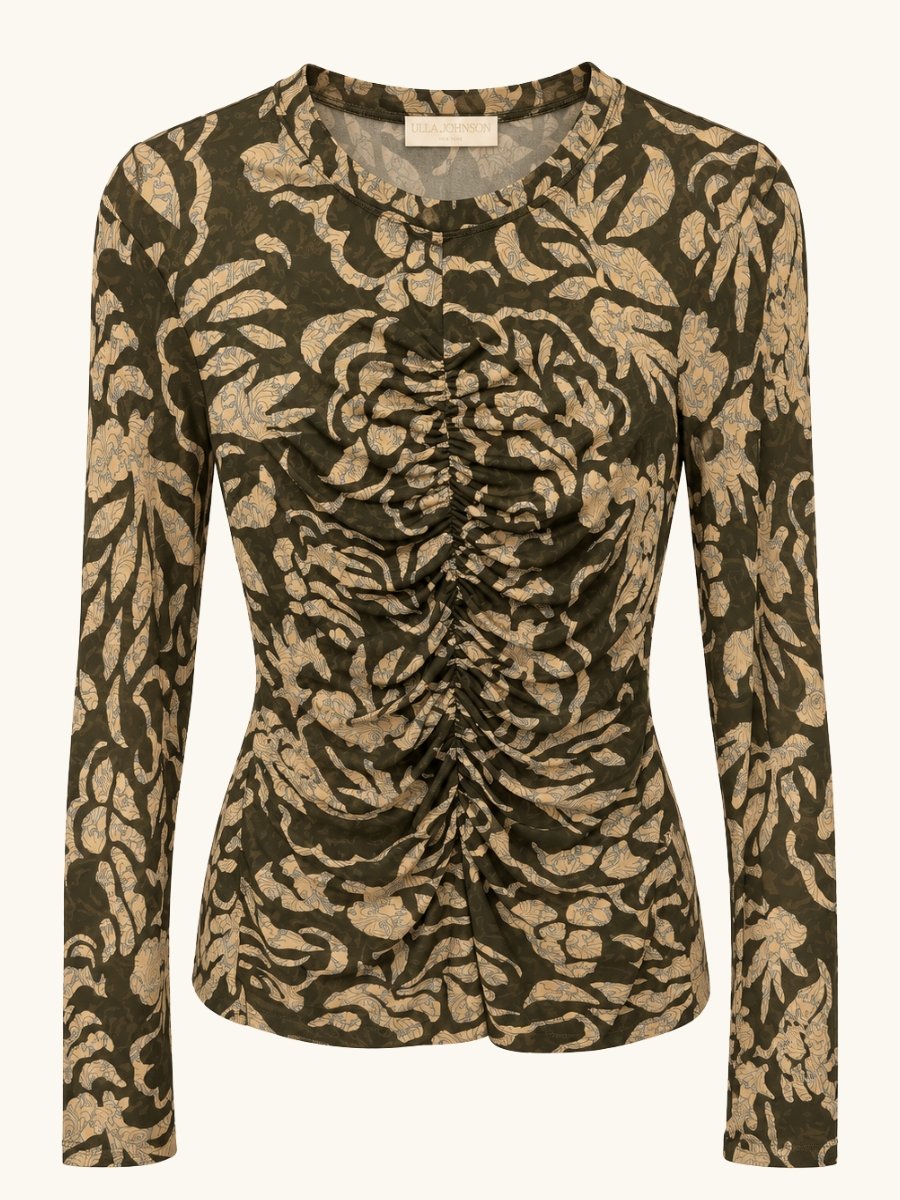 Asha Long Sleeve Jersey Top in Khaki Floral