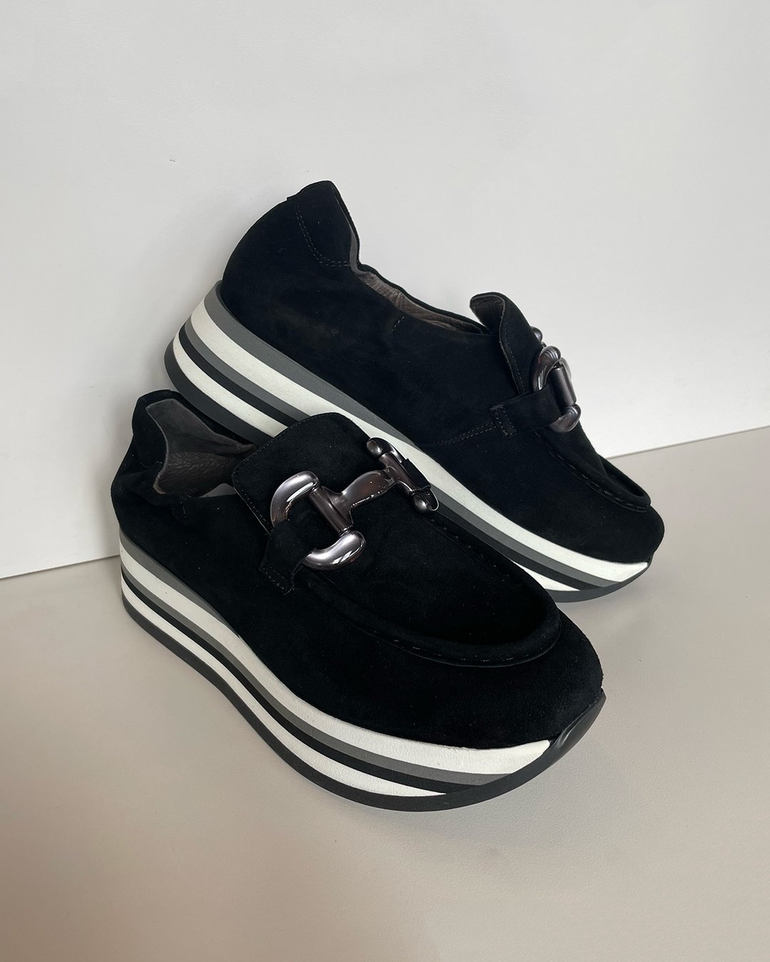 Catlin Suede Platform Sneakers in Black by Softwaves at Deborah Kent's Boutique in South Tampa