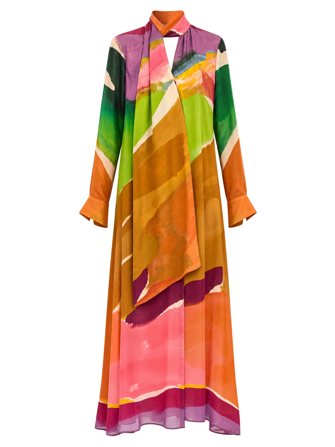 Multicolor flowing silk maxi dress.png