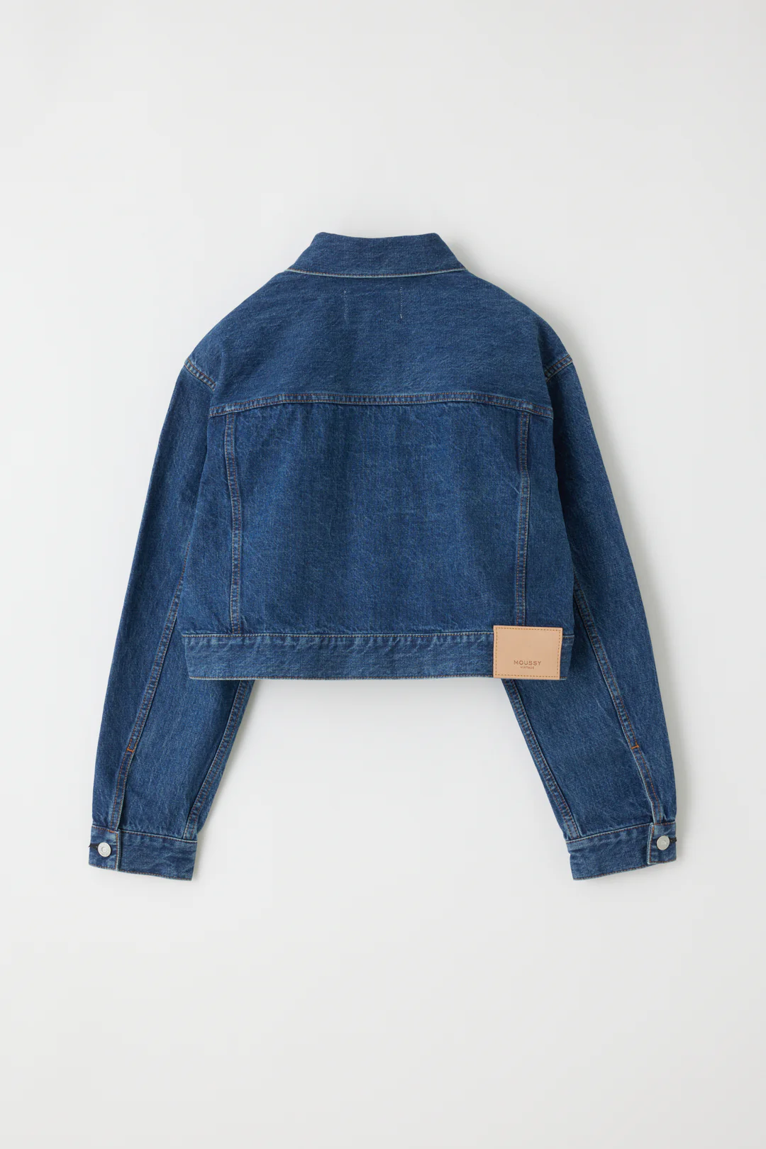 Enclave Cropped Denim Jacket in Dark Blue by Moussy at Deborah Kent's Boutique in South Tampa
