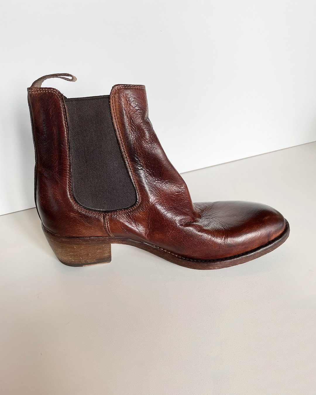 Burnished Leather Chelsea Boot in Brown by Shoto at Deborah Kent's Boutique in South Tampa