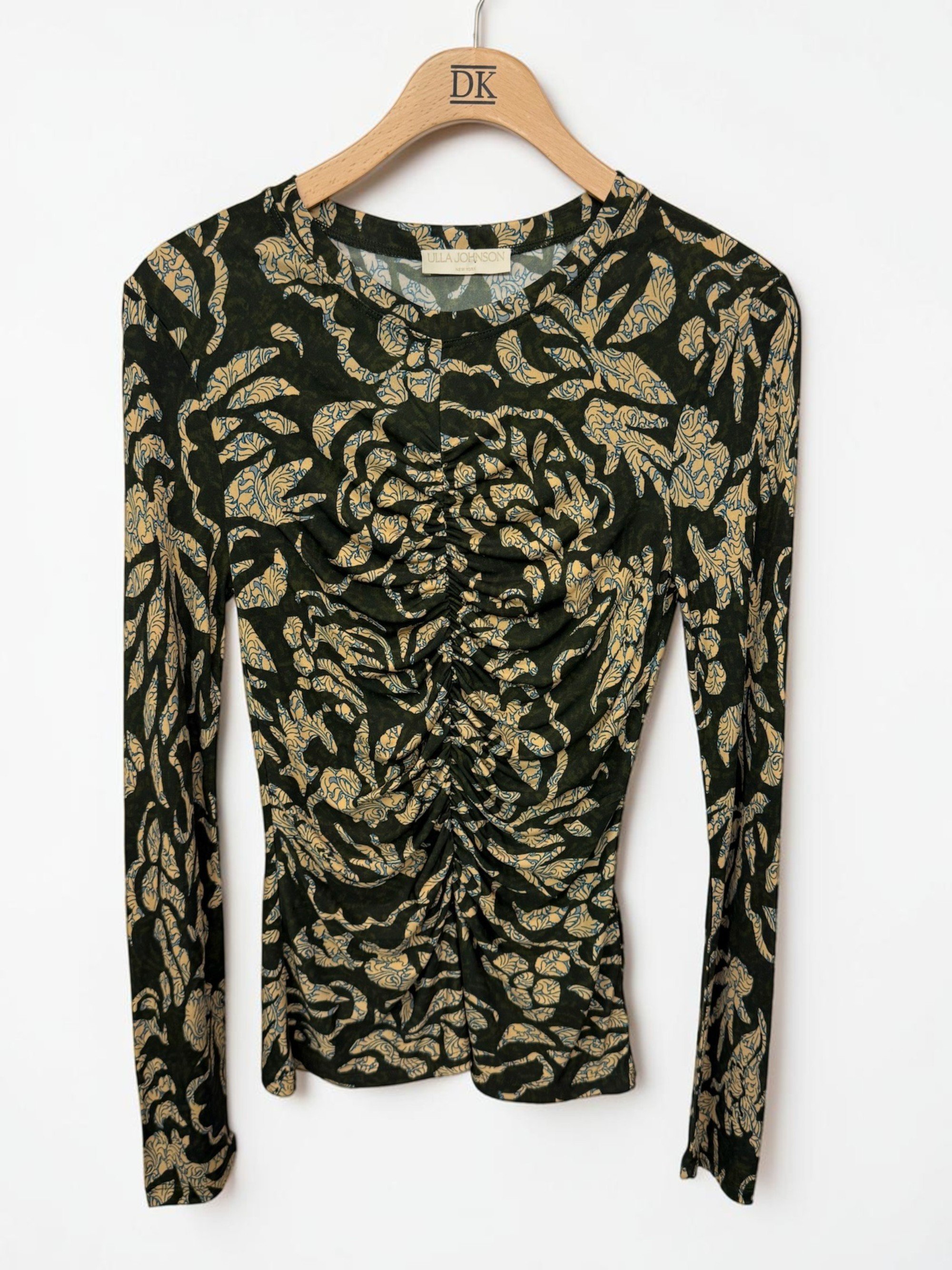 Asha Long Sleeve Jersey Top in Khaki Floral