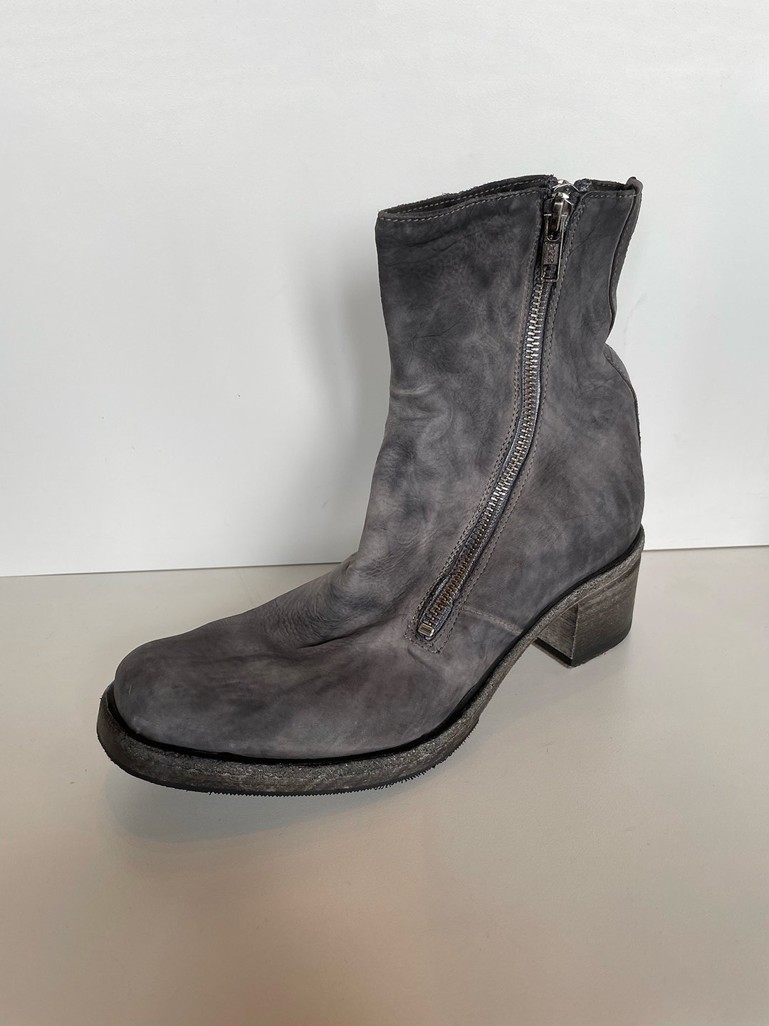 Washed Leather Double Zipper Boot in Grey by Shoto at Deborah Kent's Boutique in South Tampa