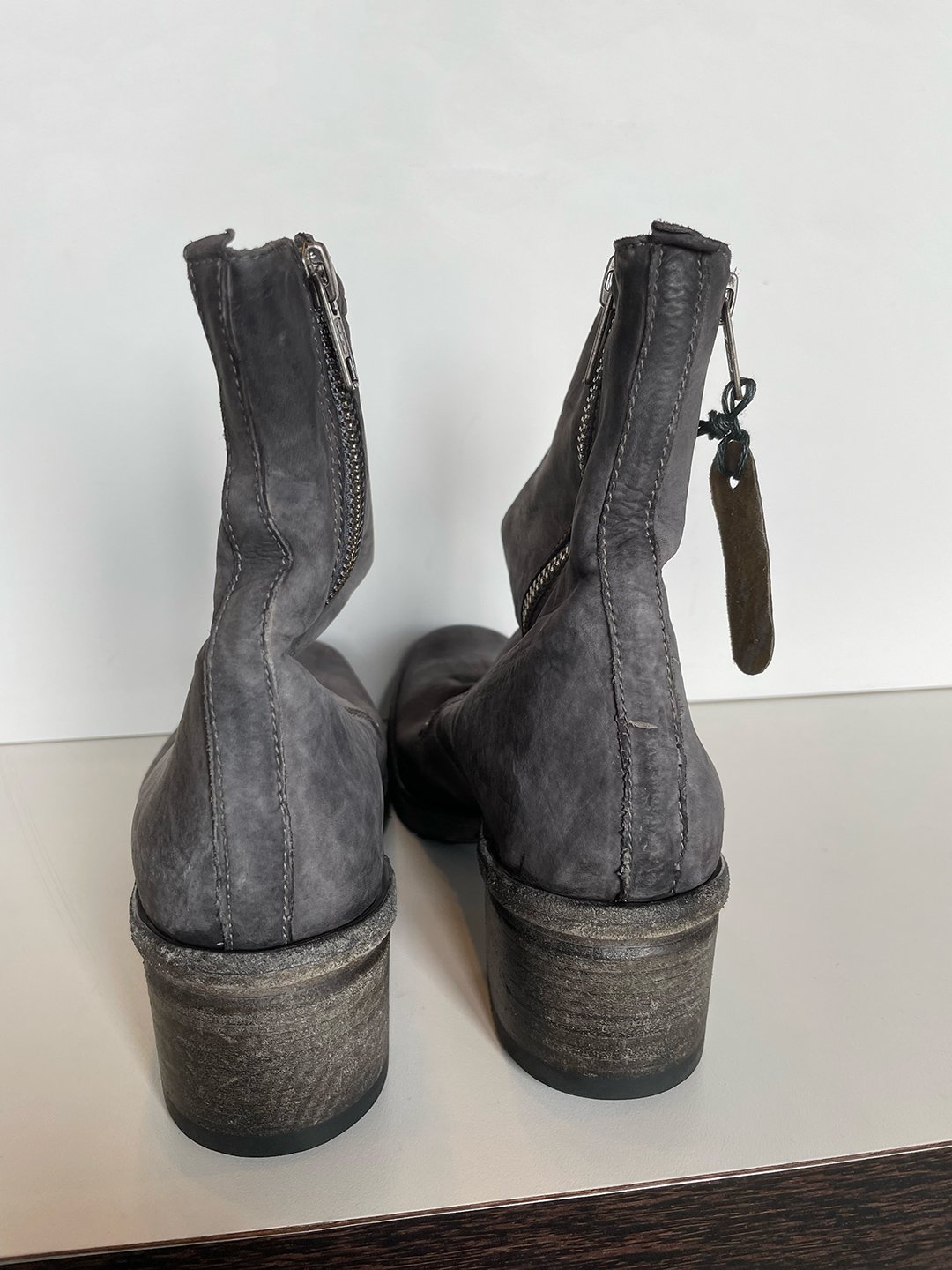Washed Leather Double Zipper Boot in Grey by Shoto at Deborah Kent's Boutique in South Tampa