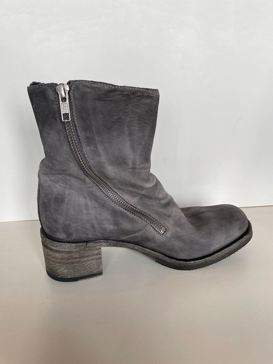 Washed Leather Double Zipper Boot in Grey by Shoto at Deborah Kent's Boutique in South Tampa