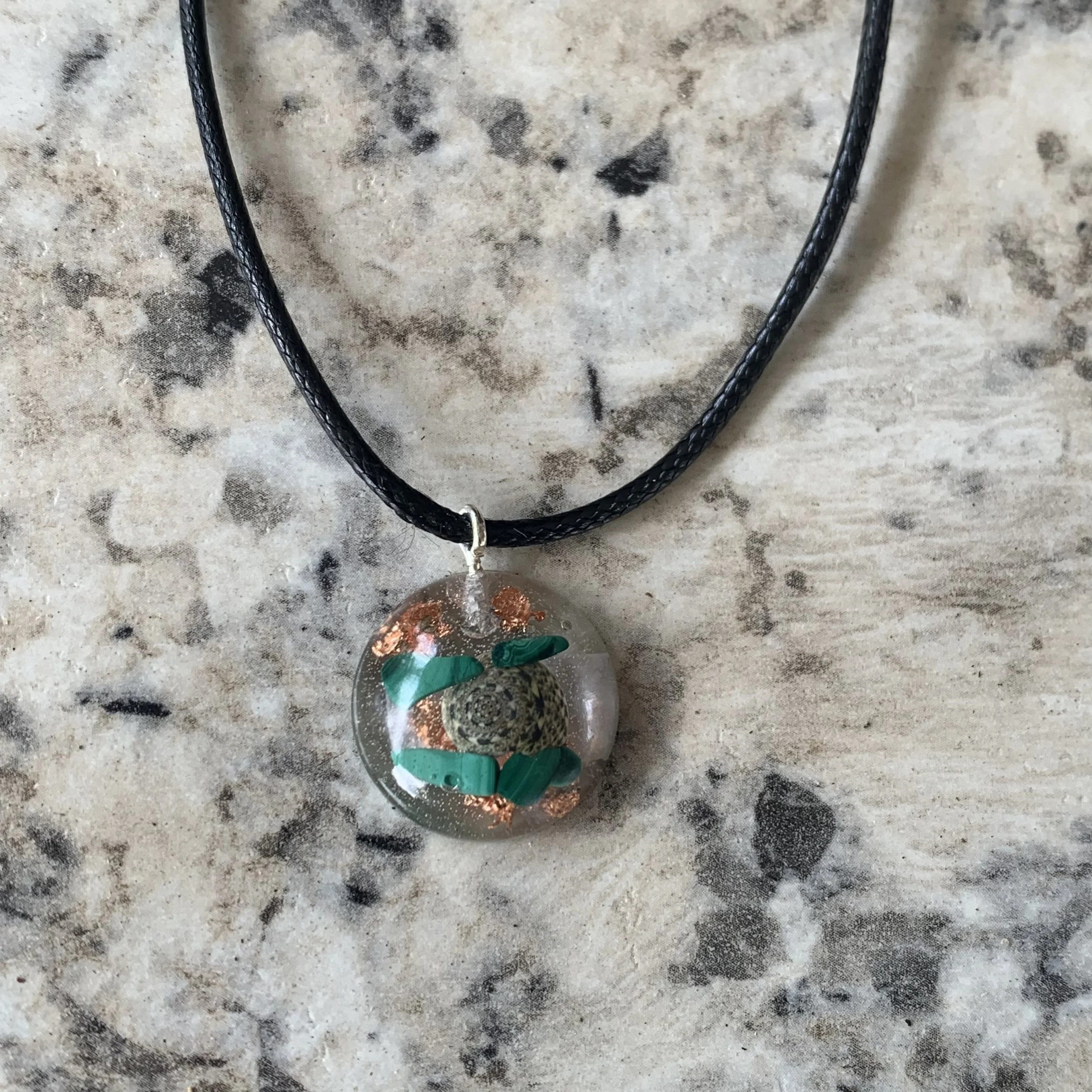 Malachite and Seashell Handmade Necklace