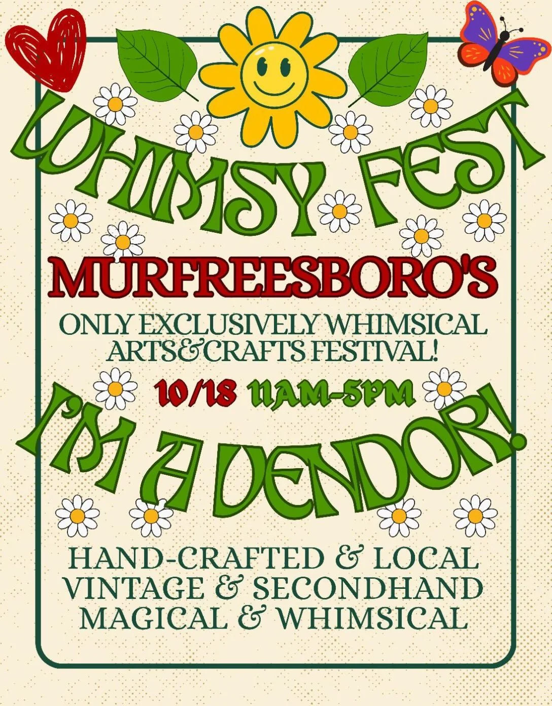 Do you need some whimsy in your life? Of course you do!!! 

Join me at Whimsy Fest this Sunday, October 18th from 11am -5pm Sprout and Sprig Plants located at 418 N Maney Ave, Murfreesboro, TN 37130. 

Hope to see you there! 💜

@sprout.and.sprig.pla
