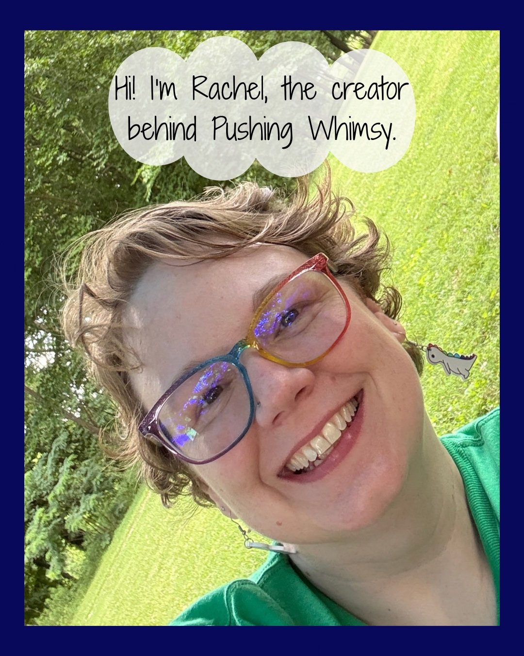 Hi, I&rsquo;m Rachel owner and creator at Pushing Whimsy, purveyor of awesomeness. I thought I should (re)introduce myself. First, though, I want to give a shout out to my partner Quinn. Without their support, I wouldn&rsquo;t be where I am today. 💜