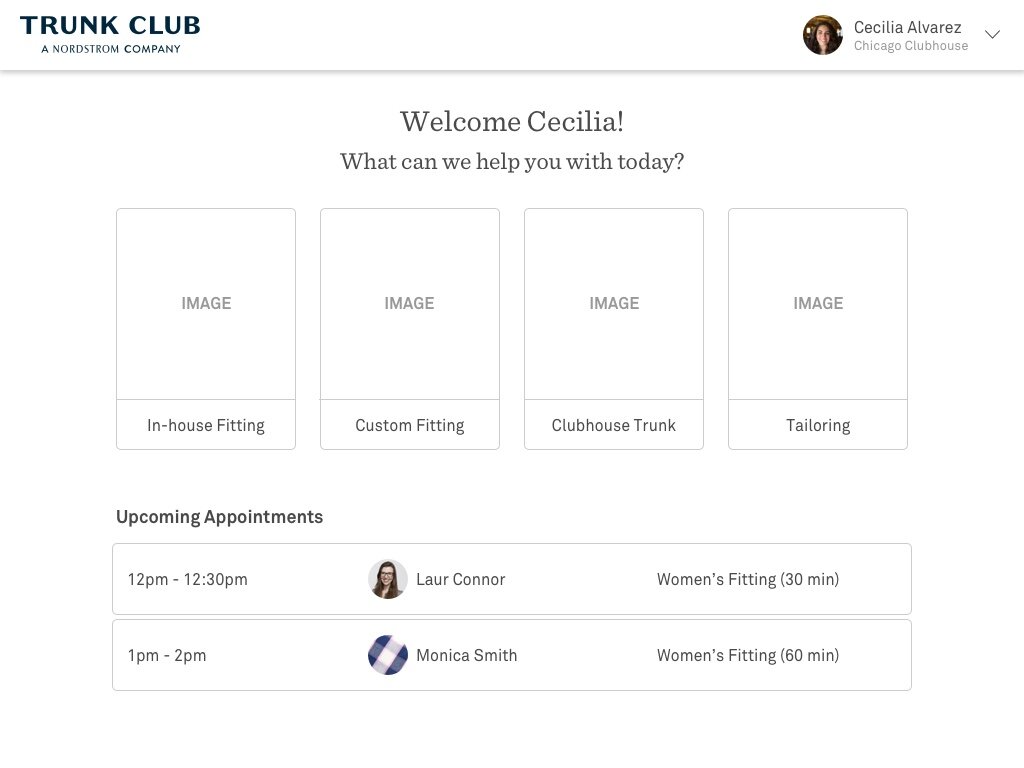 Home Page - Options: Presenting the in-person styling options, appointments and data sync.