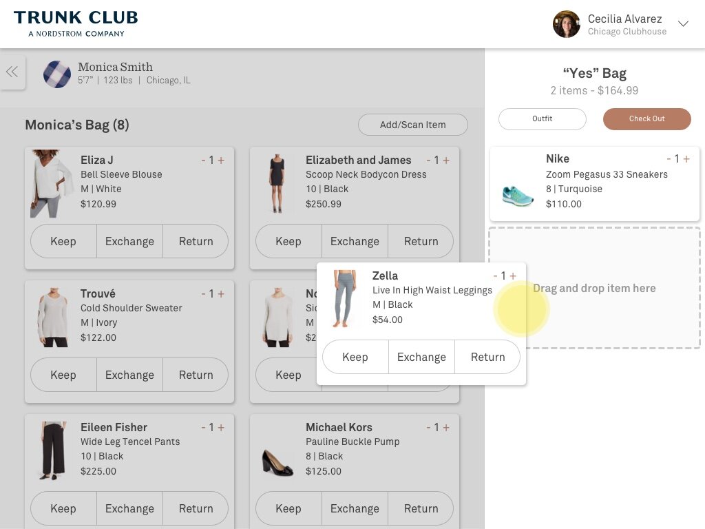 Appointment Flow - Sorting Product Cards: Sorting product cards based on Keeping, Exchanging, and Returning.